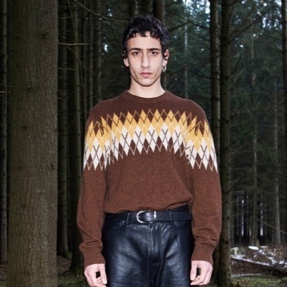 Samsoe Nolan Wool Blend Sweater crewneck Men's L Brown Emperador Scandi Nordic